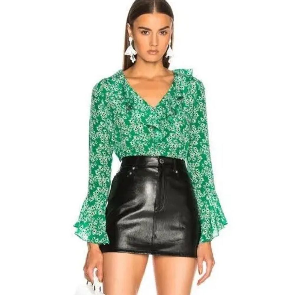 Rixo London women’s small Jane Ruffle blouse 100% silk floral flutter top